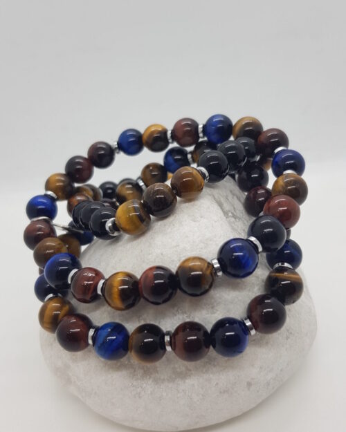Bracciale elastico, onice e occhio di tigre