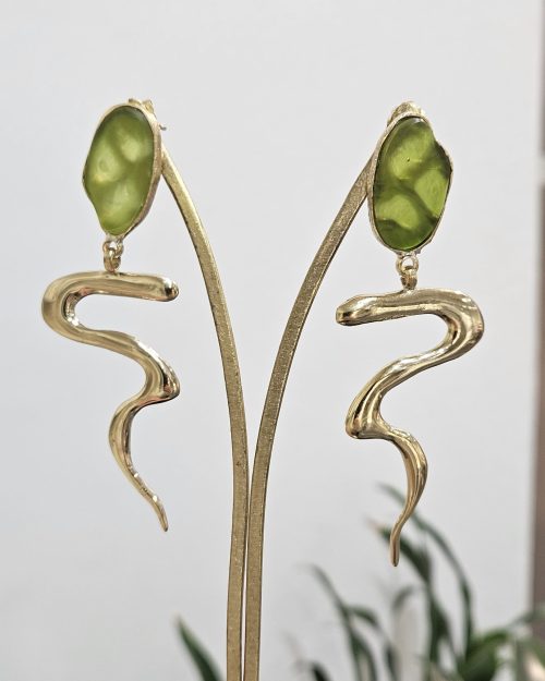 Orecchini Snake bronzo e resina verde